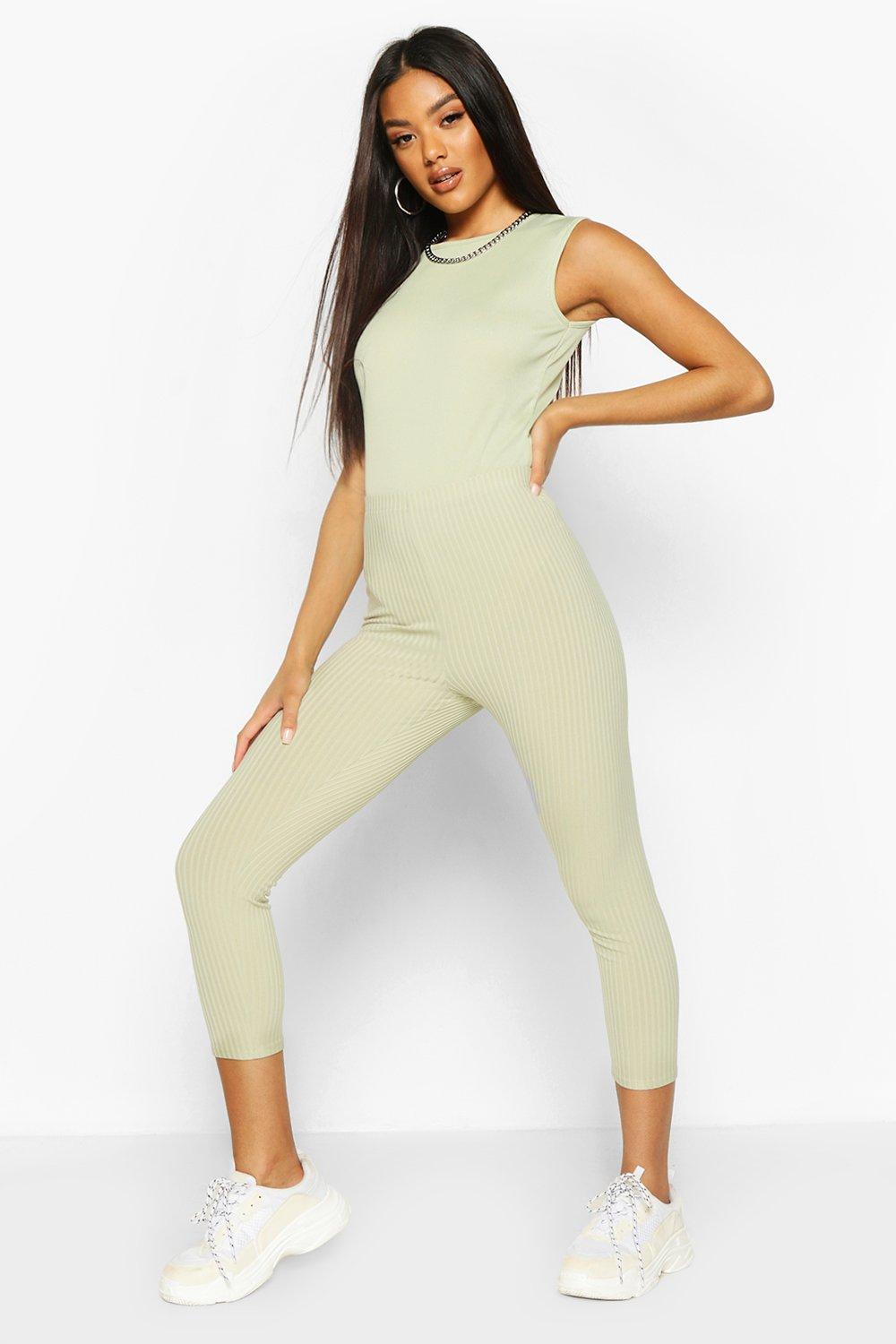 

Basic Ribbed Crop Leggings, Sage