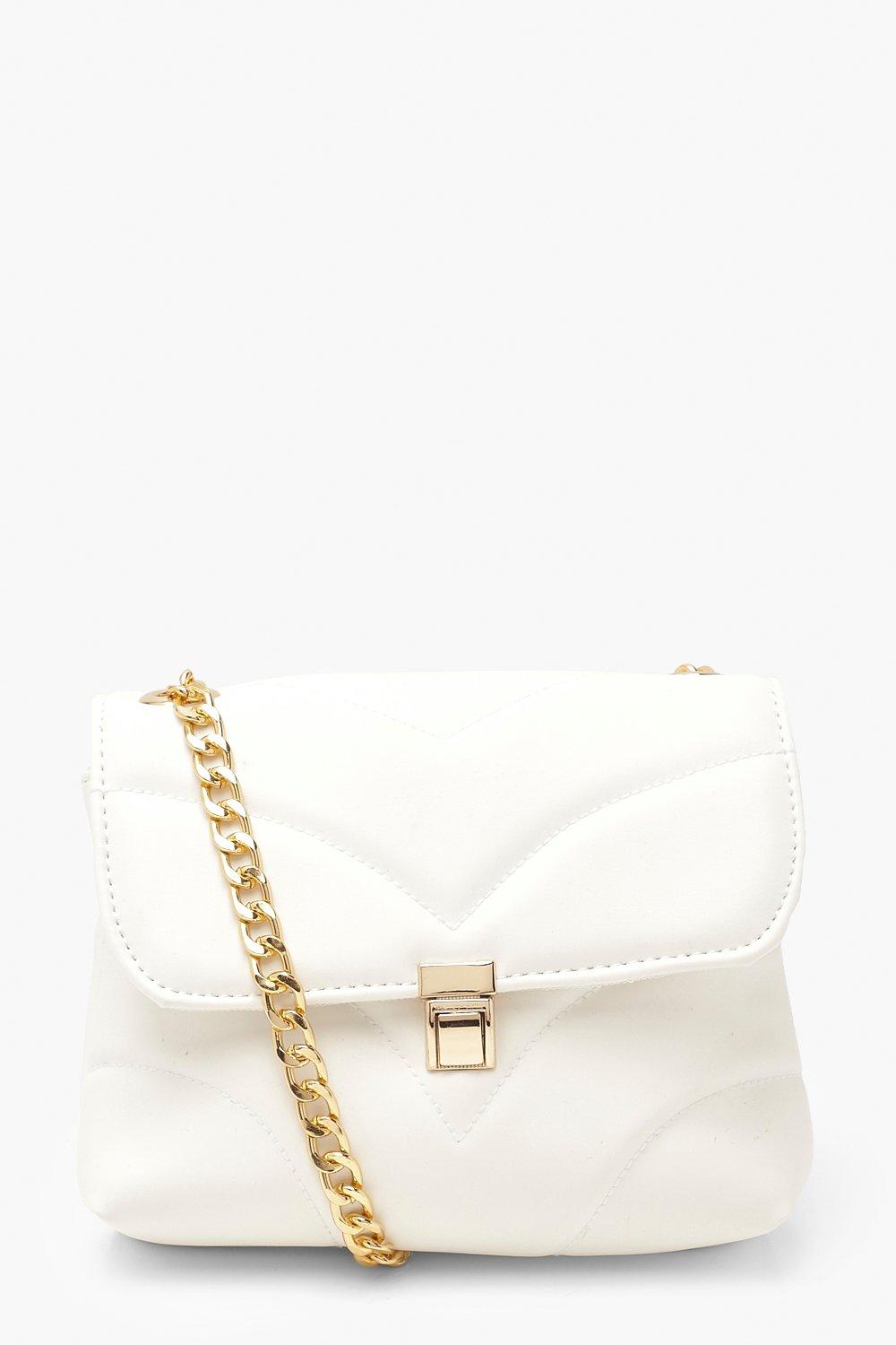 

Chevron Quilted Twist Lock Cross Body Bag, White