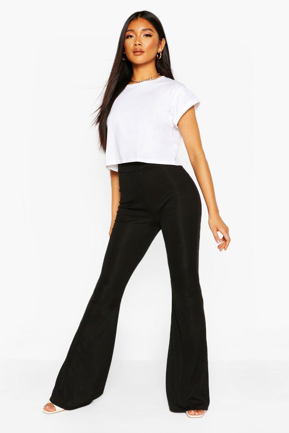 

Recycled Rib Flare Trousers, Black