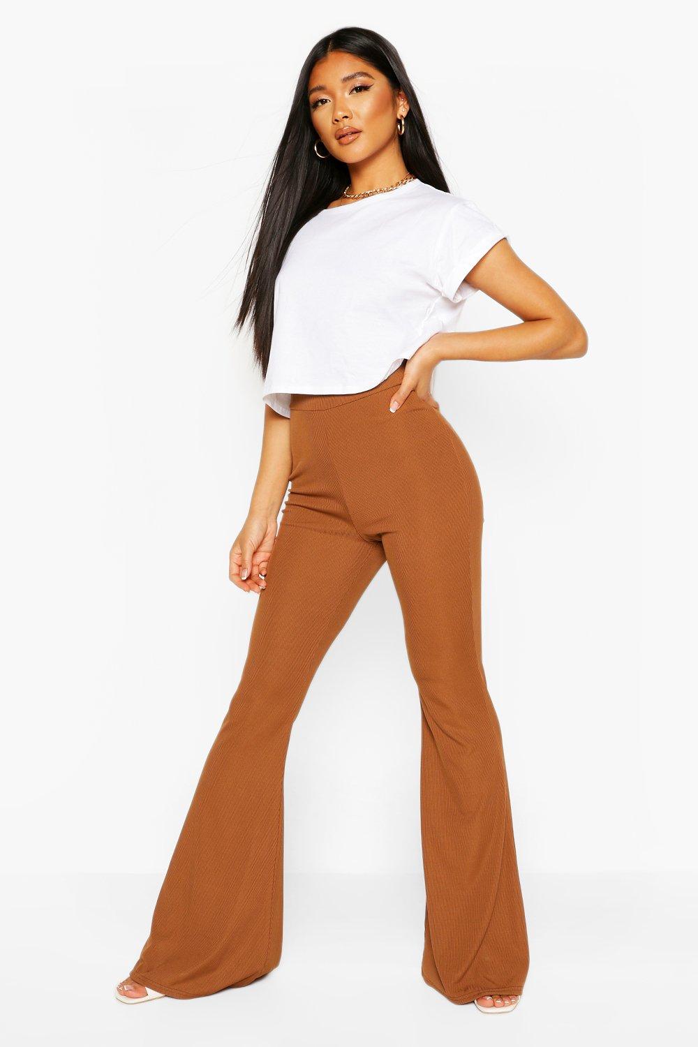 

Recycled Rib Flare Trousers, Brown