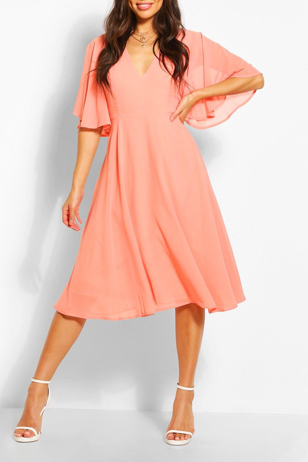boohoo angel sleeve midi skater dress