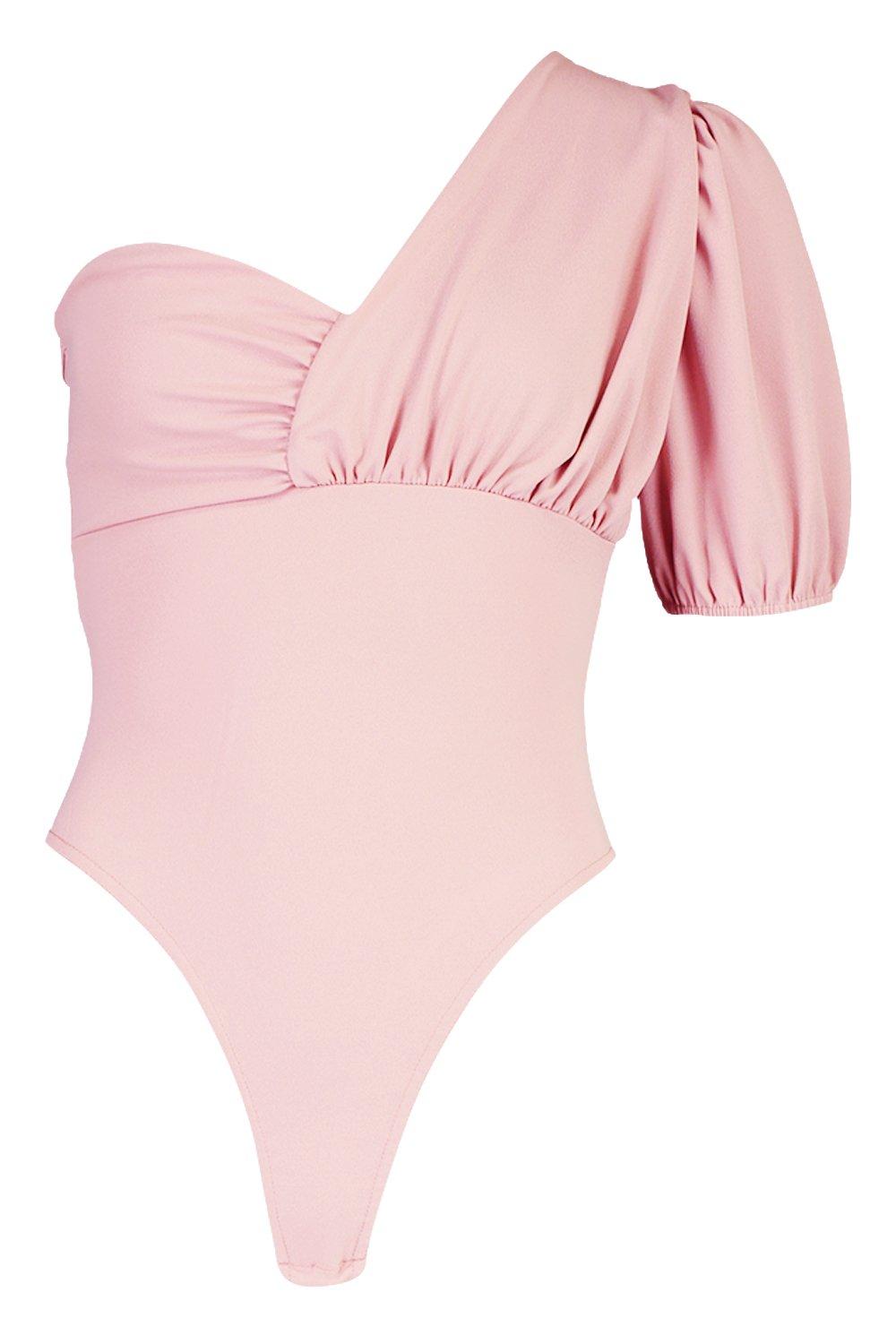 

Боди из крепа с открытым плечом, Blush