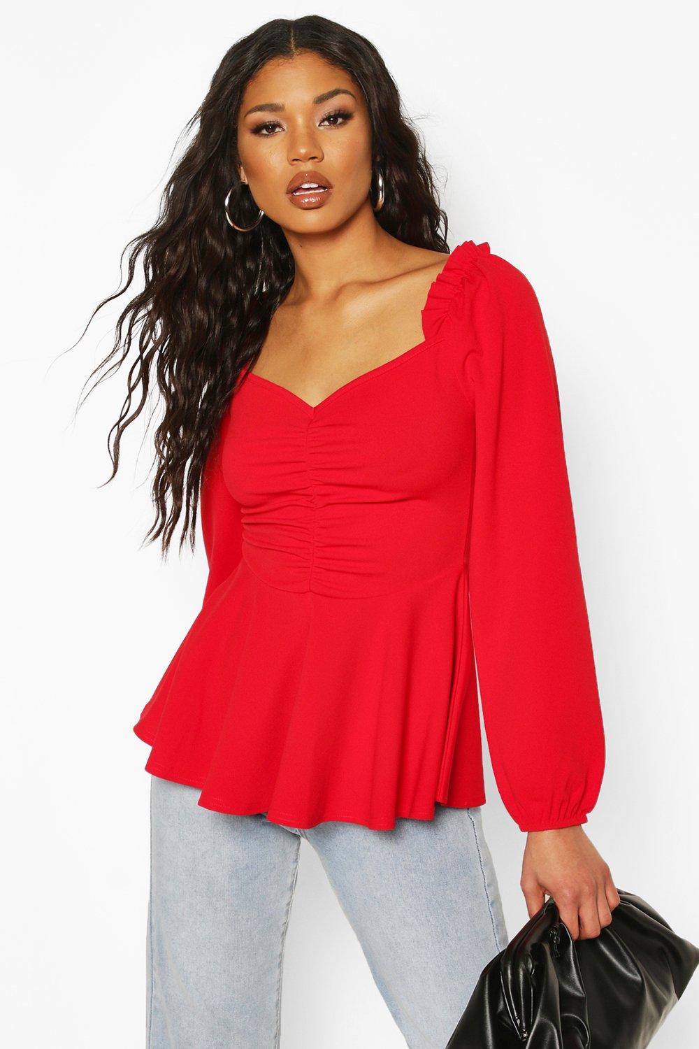 

Scuba Ruched Front Peplum Top, Black