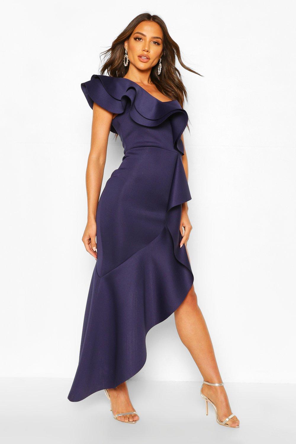 navy blue dress boohoo