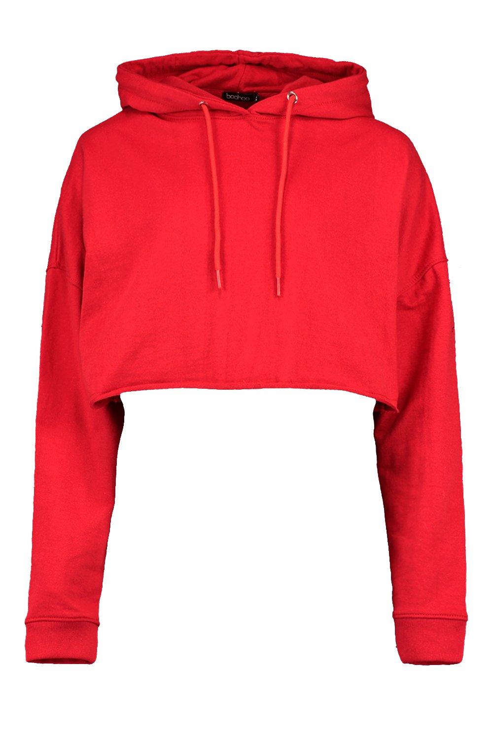 red cropped hoodie