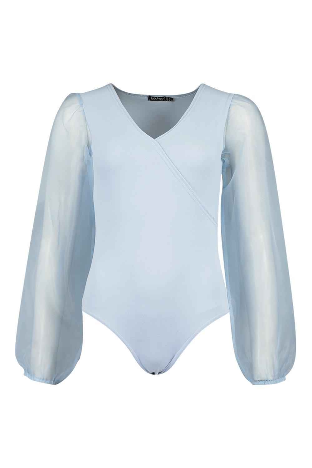 

Боди с рукавами из органзы и сетки, Pastel blue