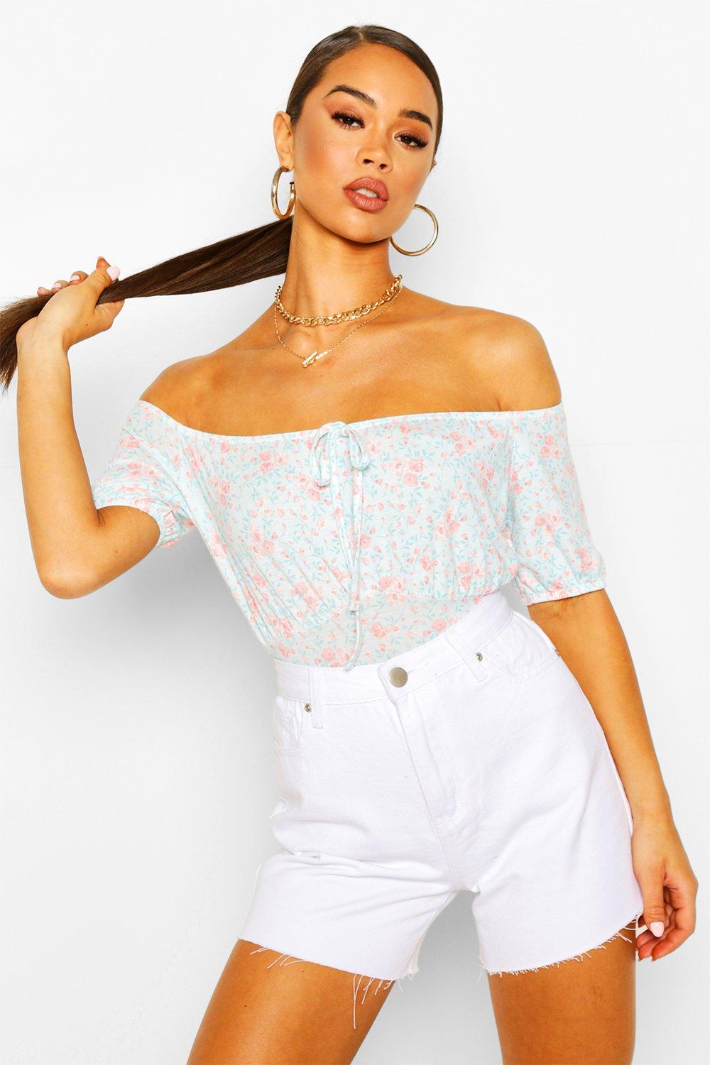 

Floral Print Bardot Body, Blue