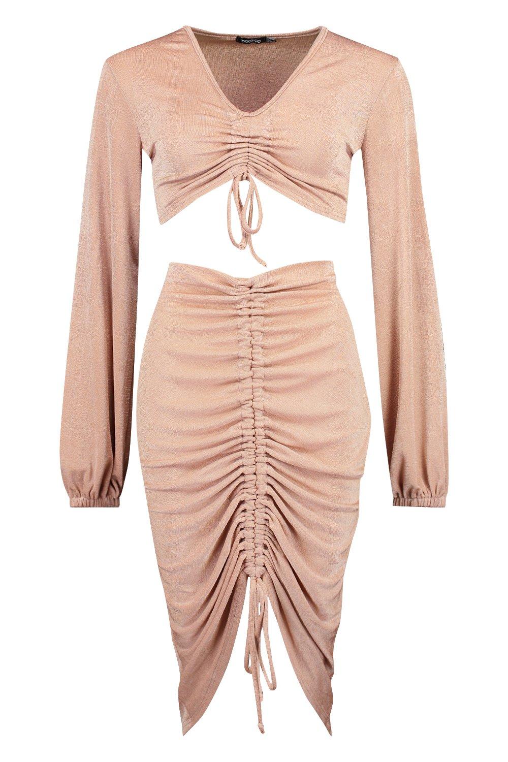 

Slinky Ruched Front Top & Skirt Co-ord, Blush