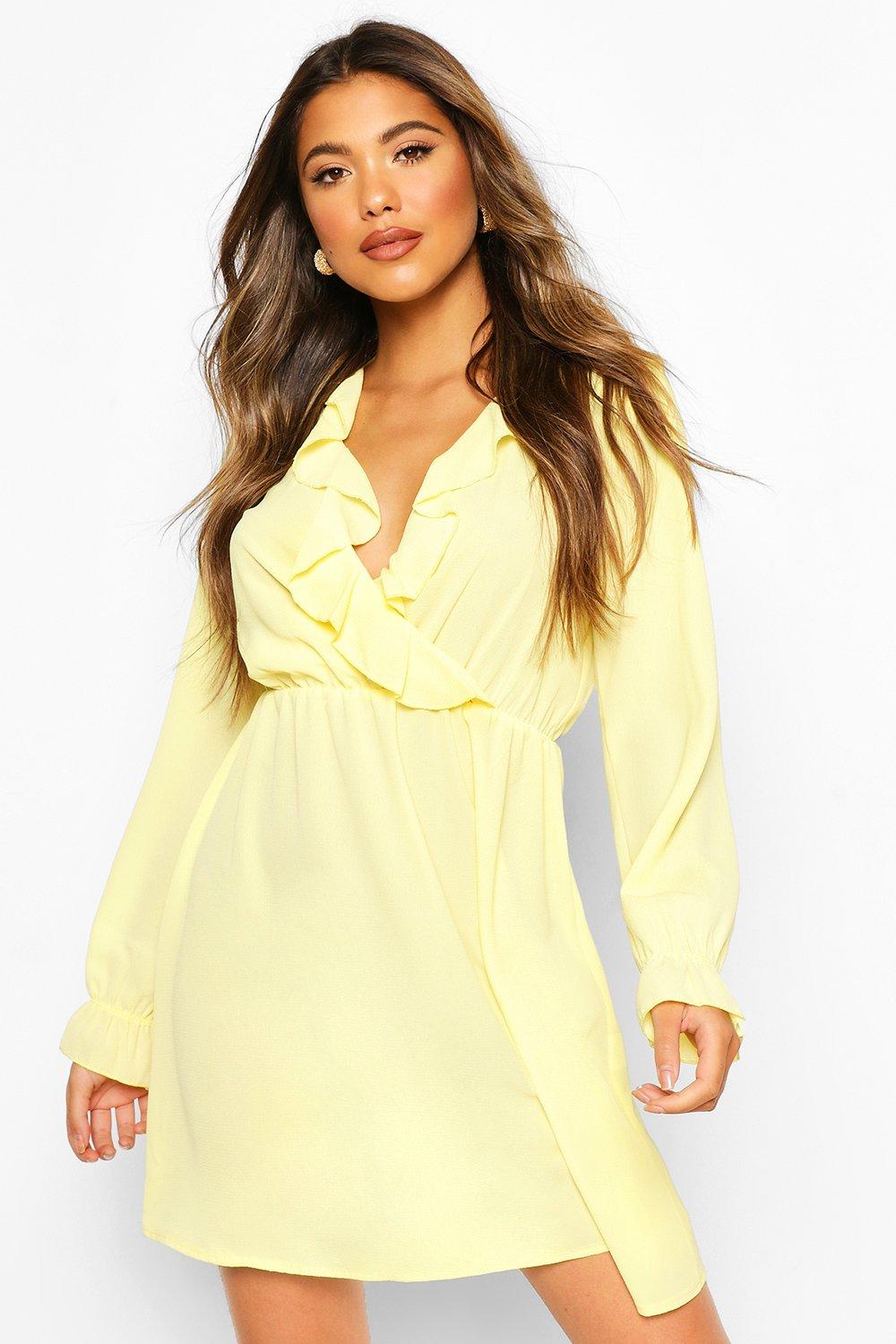 yellow long sleeve mini dress