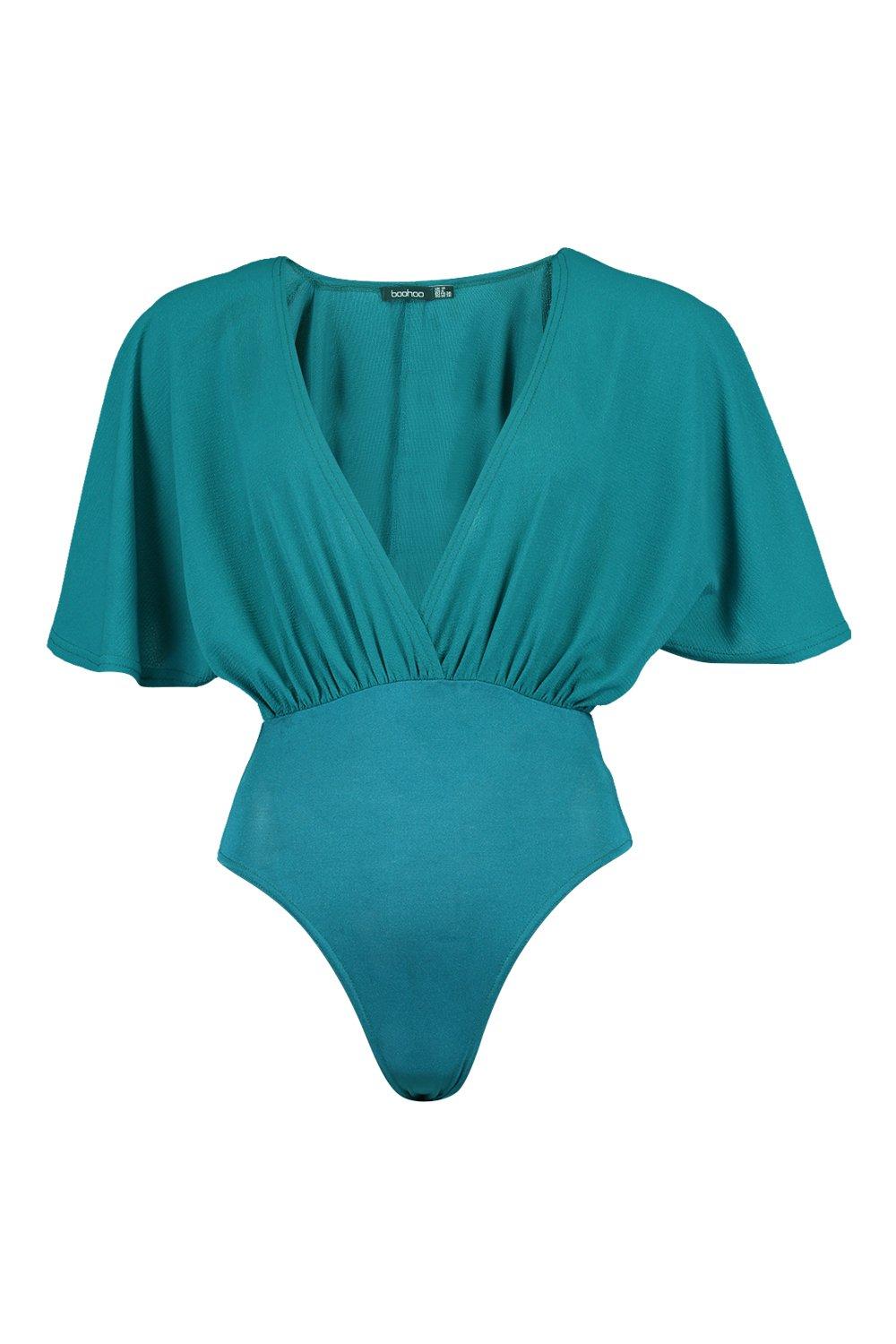 

Боди с запахом спереди с расклешенными рукавами, Teal