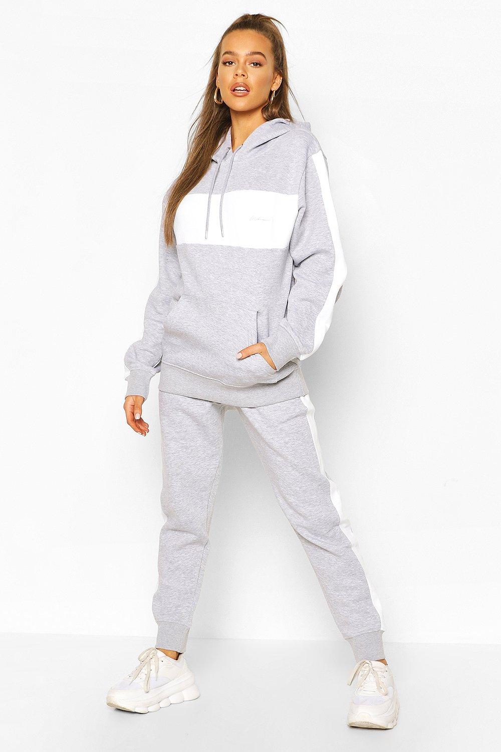 Womens Woman Embroidered Colour Block Stripe Tracksuit - Grey - 14, Grey