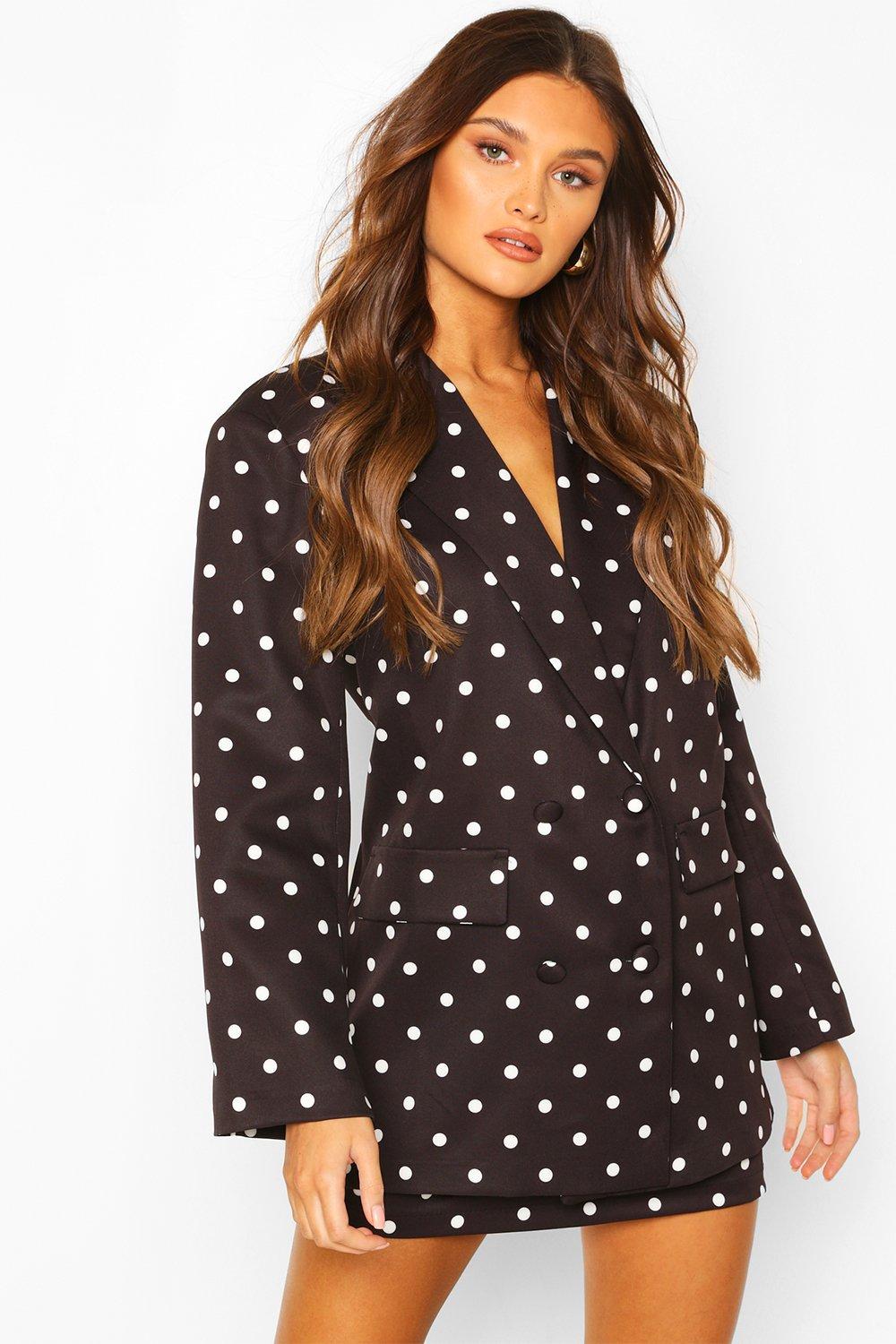 

Polka Dot Double Breasted Blazer, Black