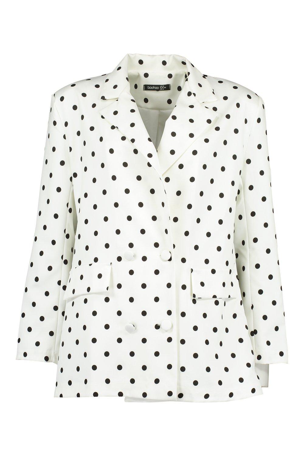 

Polka Dot Double Breasted Blazer, White