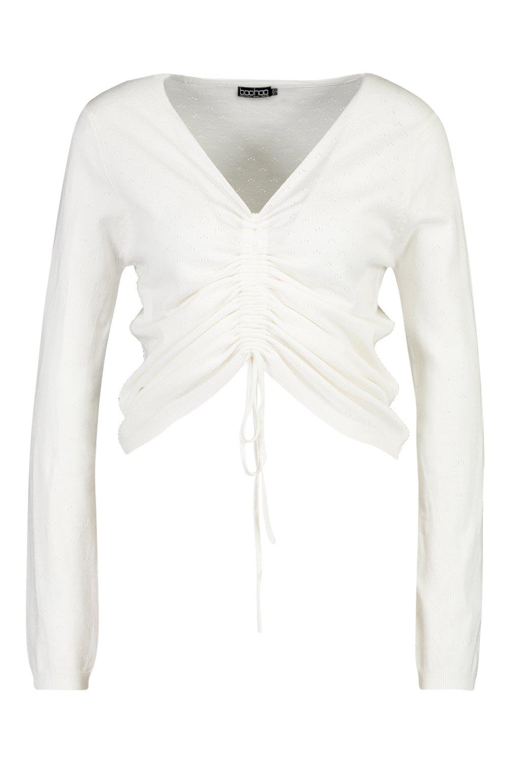 

Pointelle Ruched Knit Top, Ivory