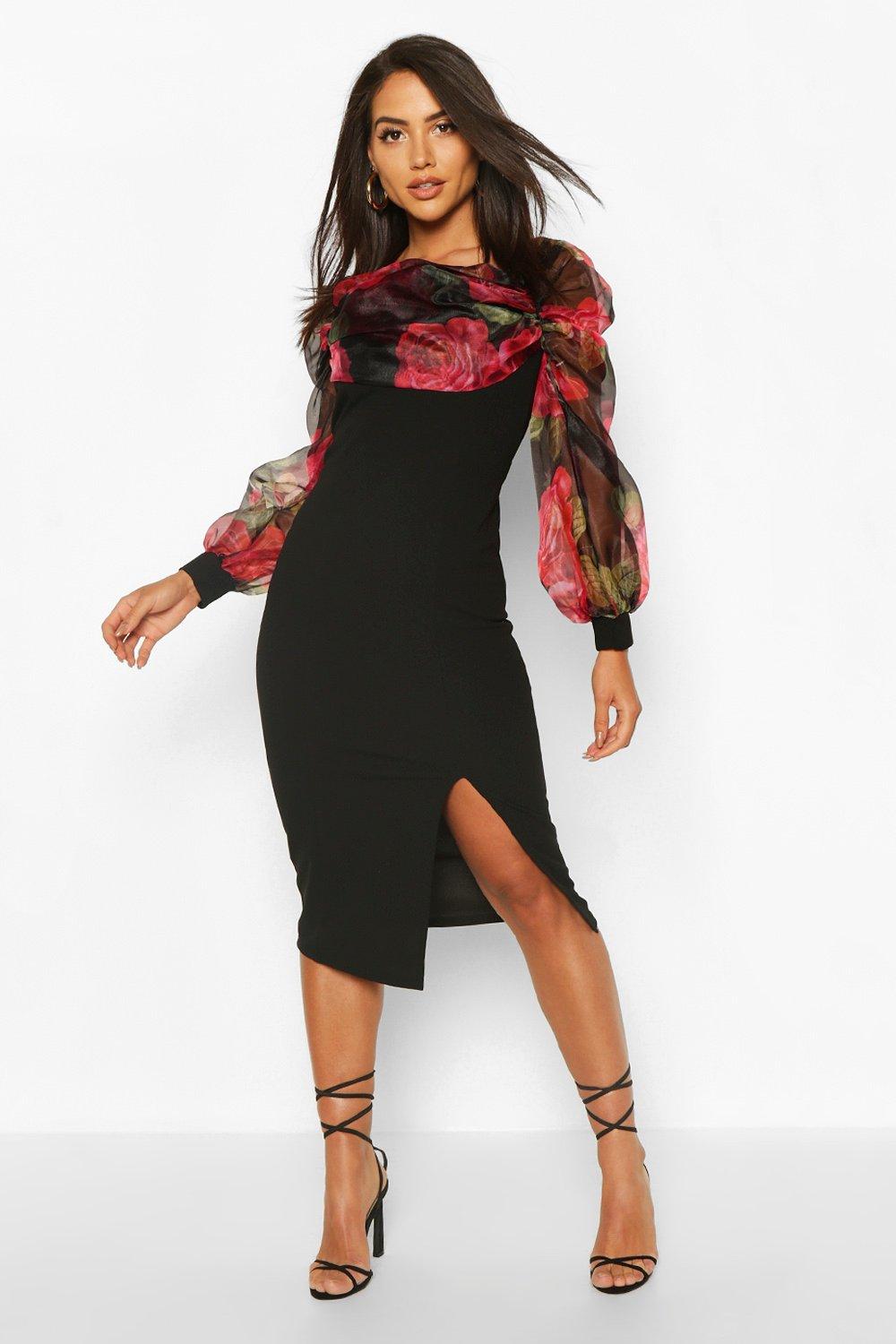 floral mesh midi dress