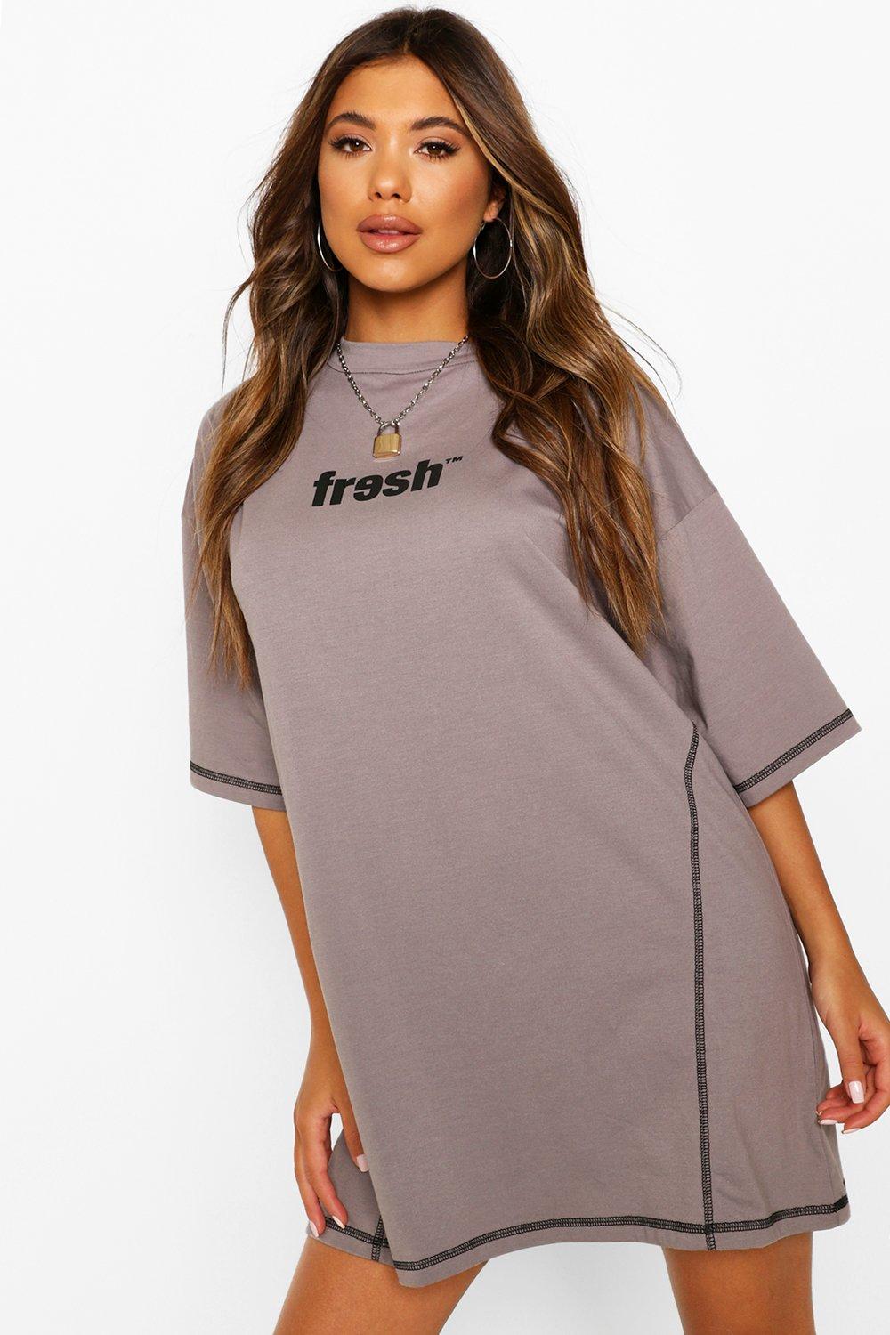 

Slogan Contrast Stitch Tshirt Dress, Grey