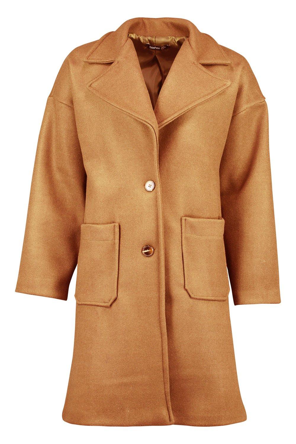 

Brushed Wool Look Oversized Longline Coat, Olive