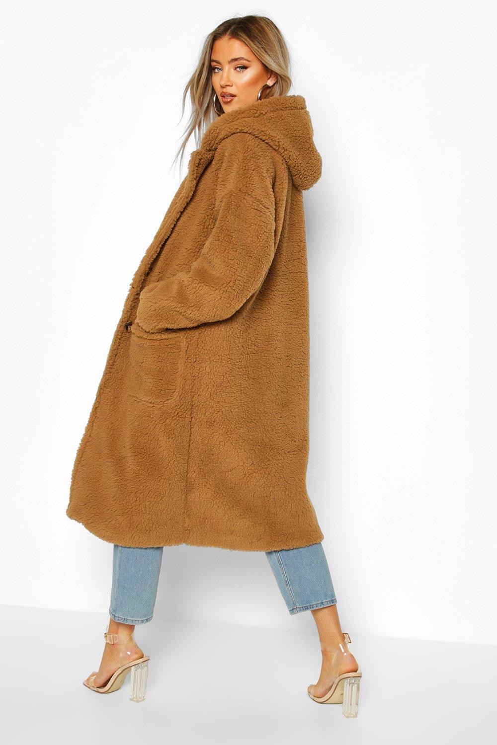 faux fur hooded teddy coat