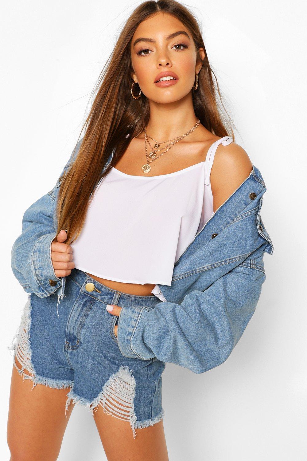 

Tie Strap Woven Swing Cami, White