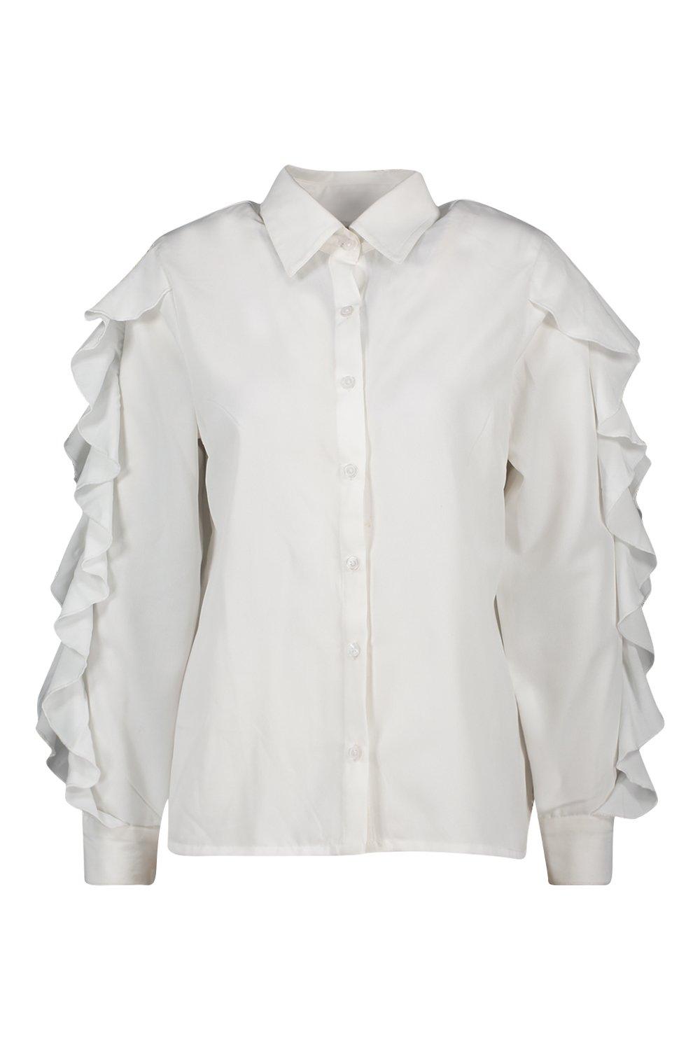 

Woven Ruffle Sleeve Shirt, White