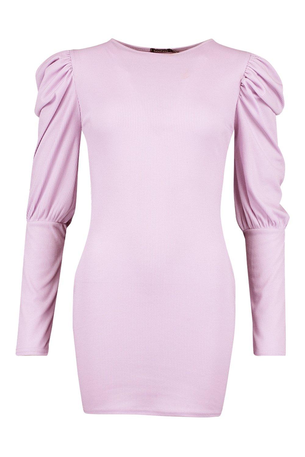 

Ribbed Puff Sleeve Bodycon Dress, Lilac