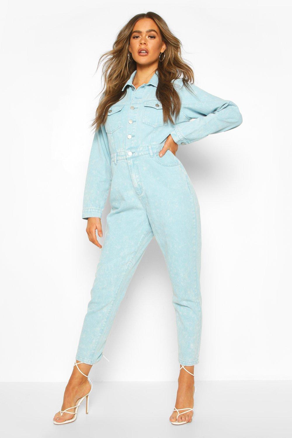 

Acid Wash Denim Boilersuit, Blue