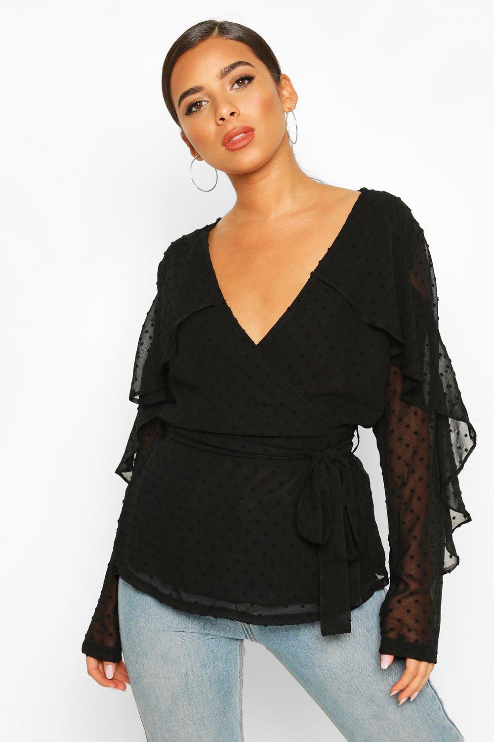 black chiffon ruffle blouse