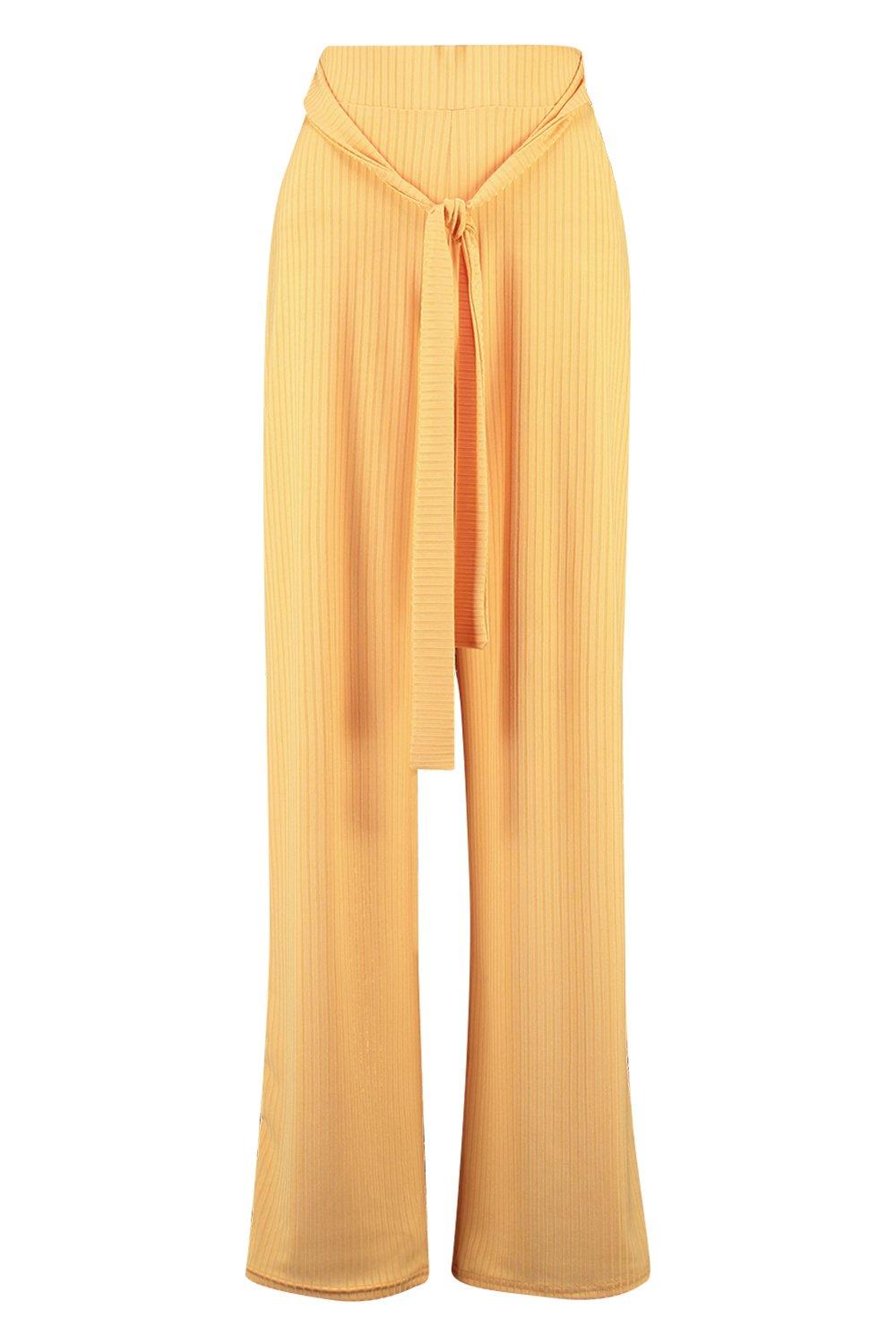 

Jumbo Rib Tie Waist Wide Leg Trousers, Apricot