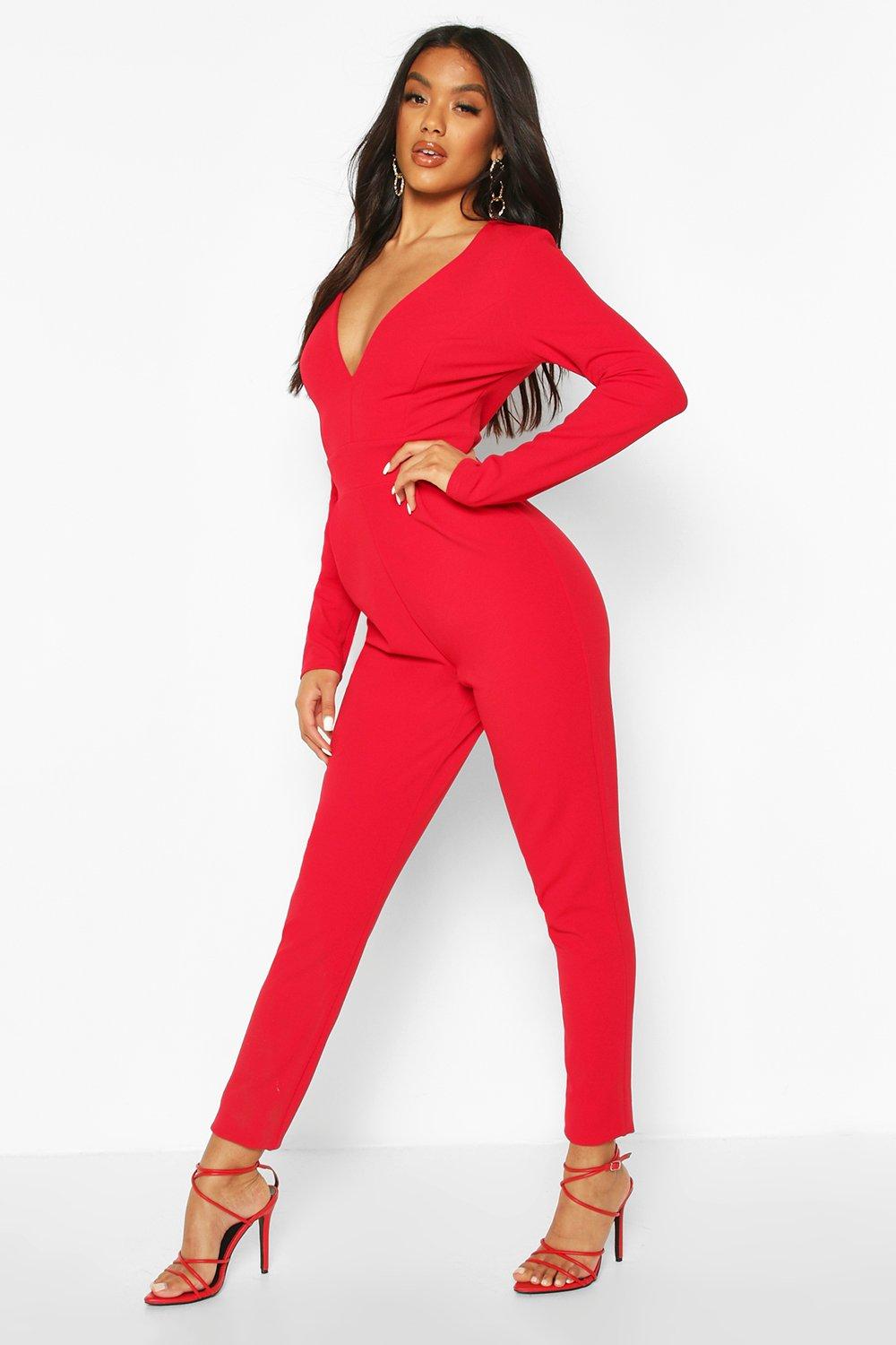 red long sleeve jumpsuit