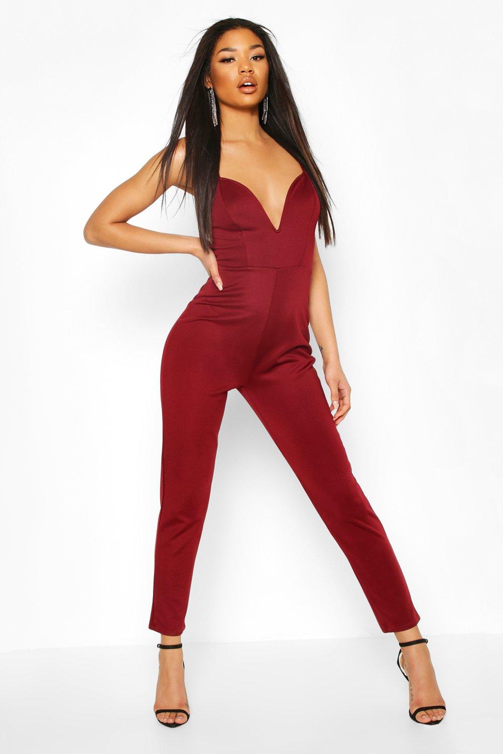 plunge skinny leg jumpsuit