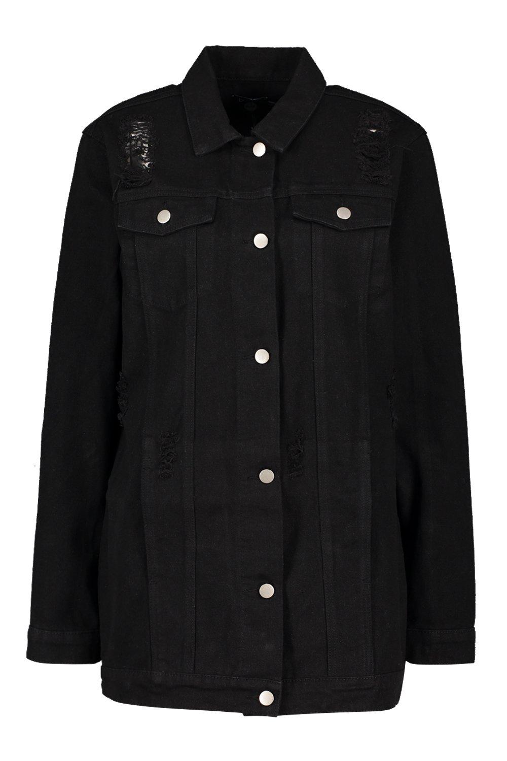 

Удлиненная куртка из денима с эффектом поношенности, Black