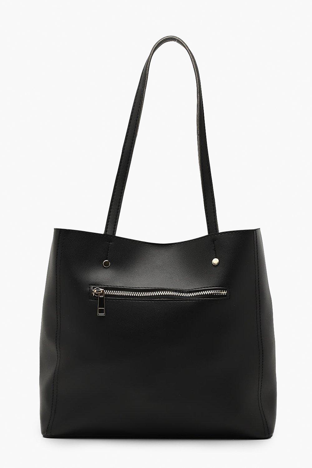 Womens Zip Window Tote Bag - Black - One Size, Black