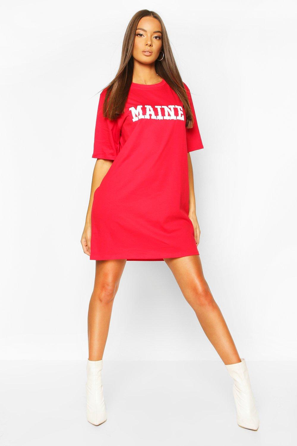 

Платье-футболка со слоганом «Maine» с короткими рукавами, Red