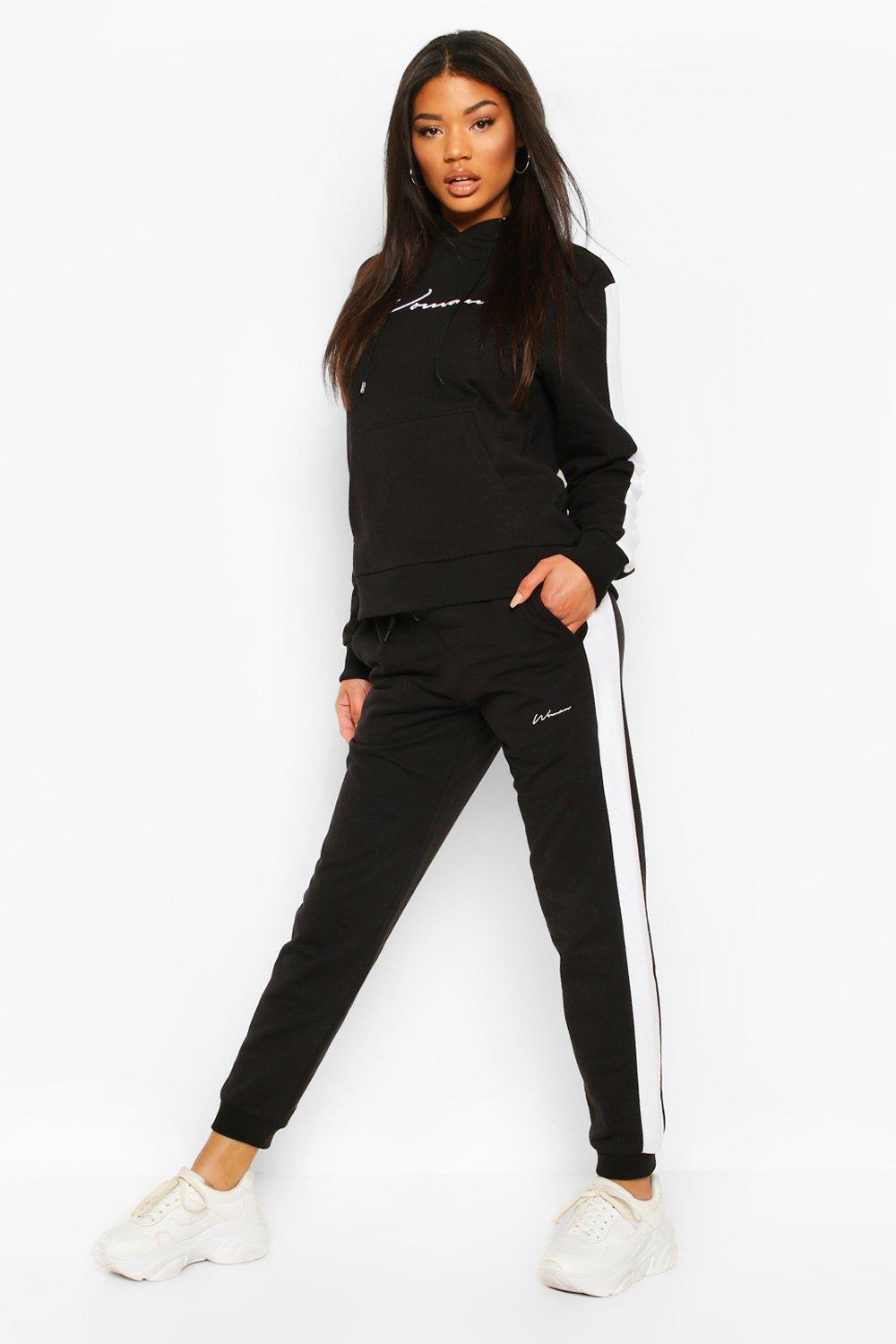 Womens Contrast Panel Tracksuit With Woman Embroidery - Black - 6, Black