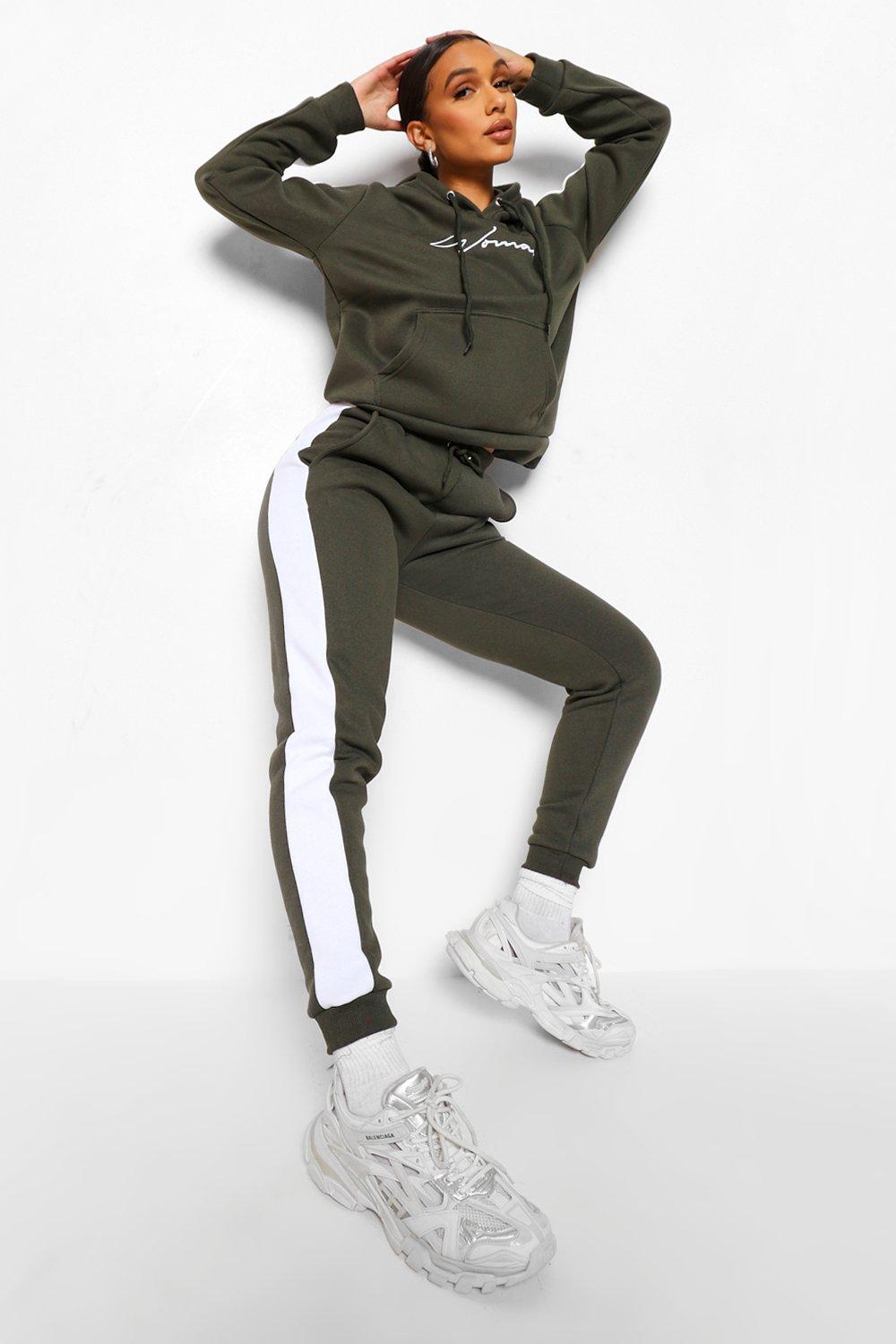 Womens Contrast Panel Tracksuit With Woman Embroidery - Green - 6, Green