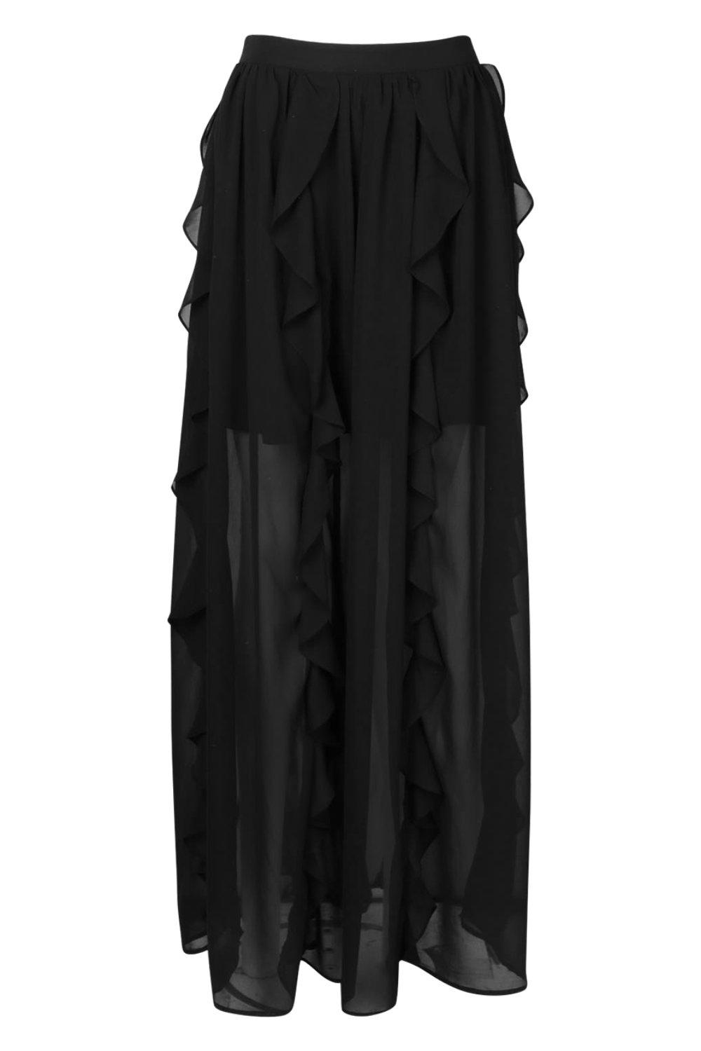 

Шифоновая макси юбка с оборками, Black