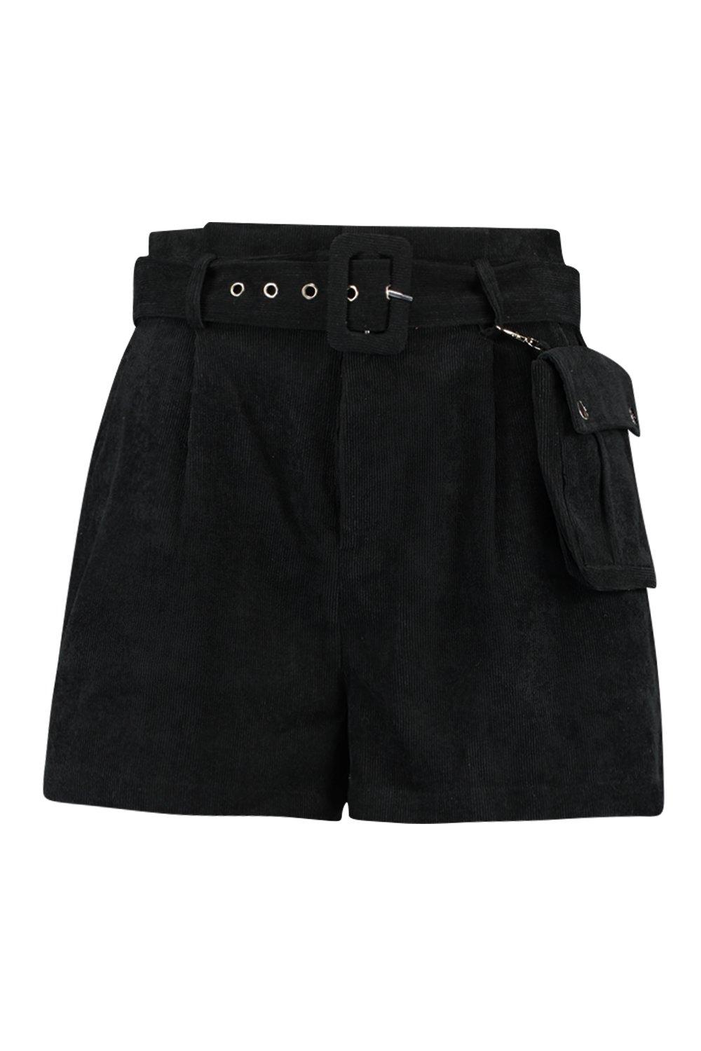 

Вельветовые шорты с поясом и мини сумкой, Black