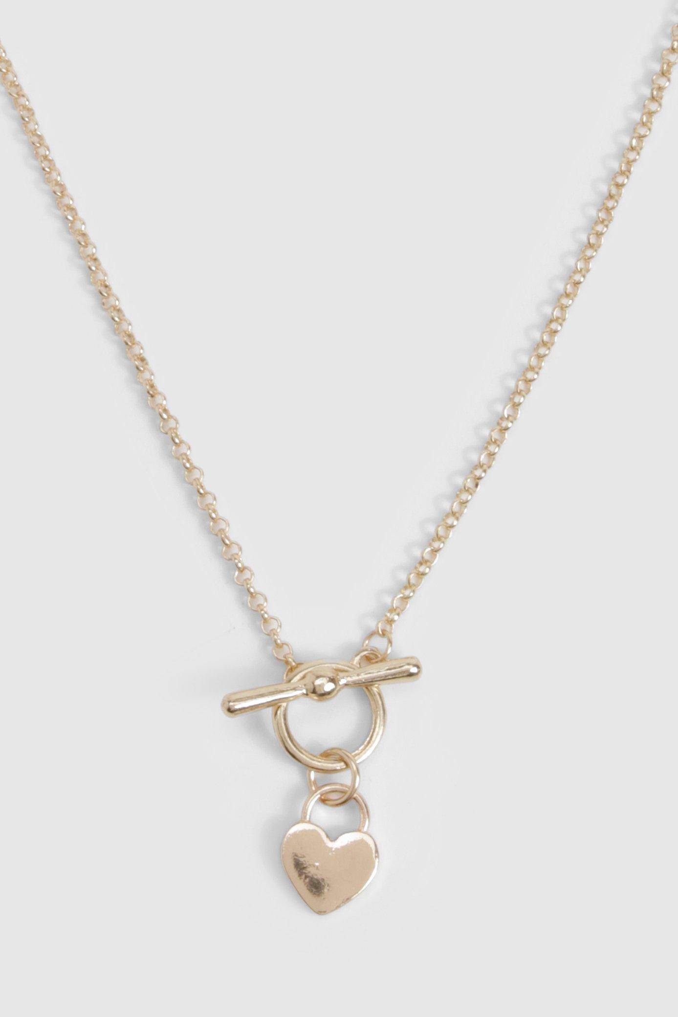 Womens T-Bar & Heart Necklace - Gold - One Size, Gold