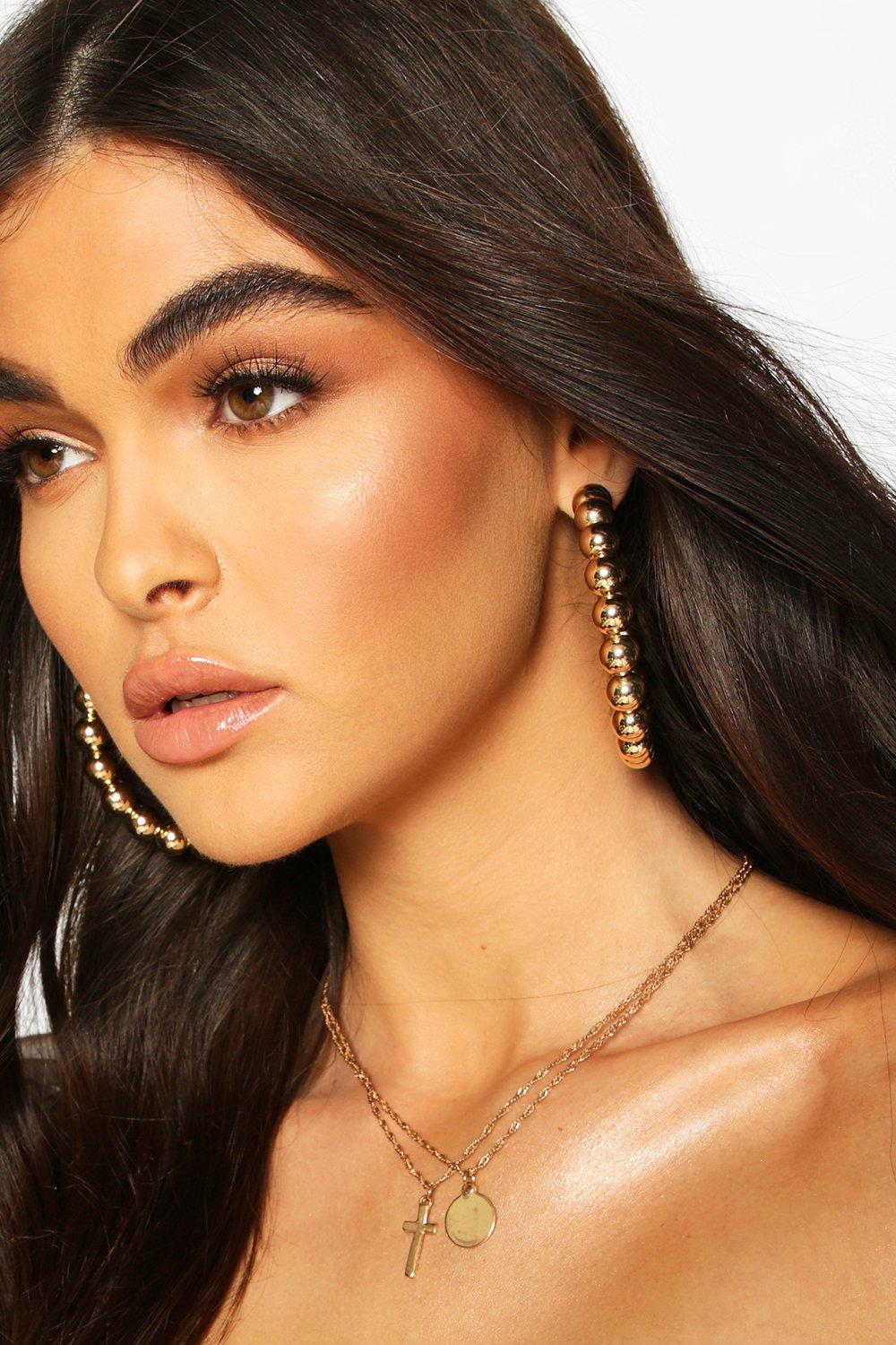 

Серьги-кольца с бусинами, 8 см, Gold