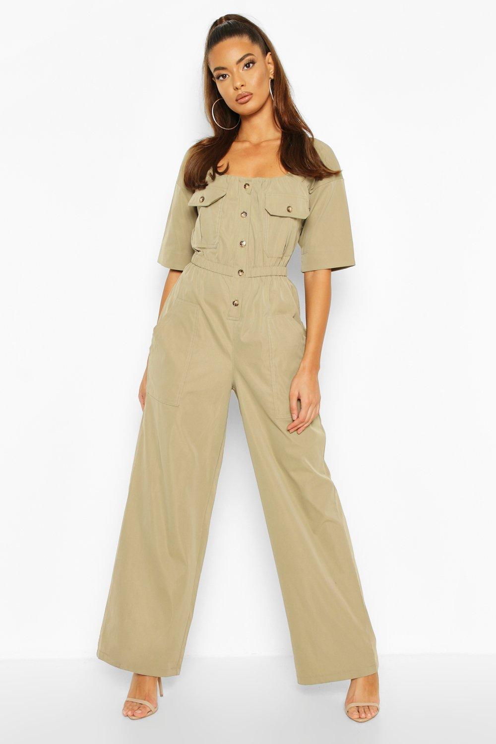 khaki wide leg jumpsuit