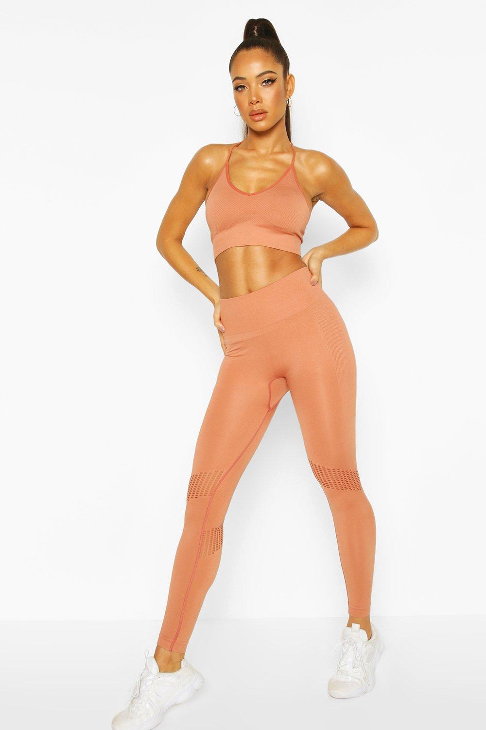 

Спортивные бесшовные леггинсы с лазерными прорезями, Peach