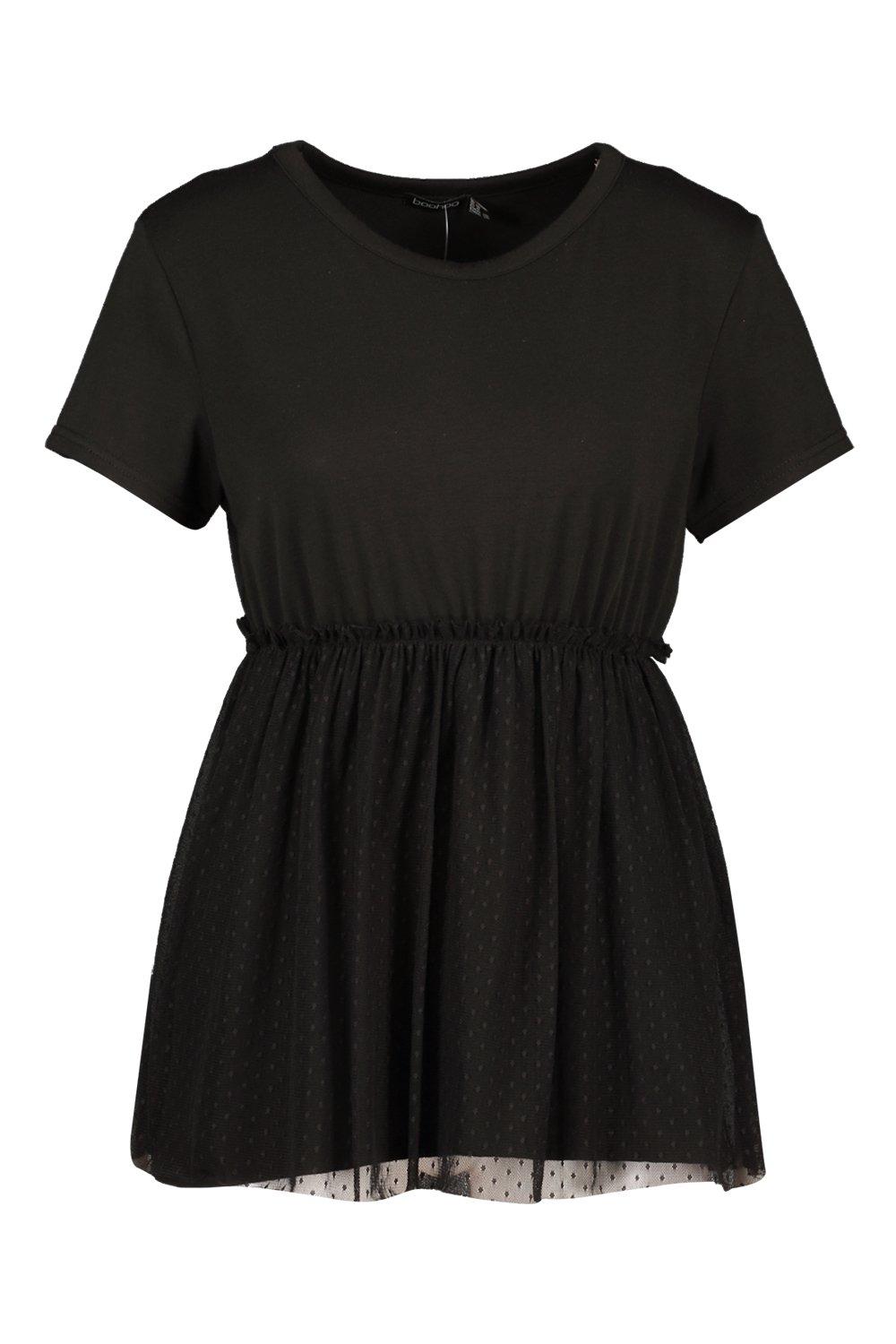 

Футболка из сетки добби с баской, Black