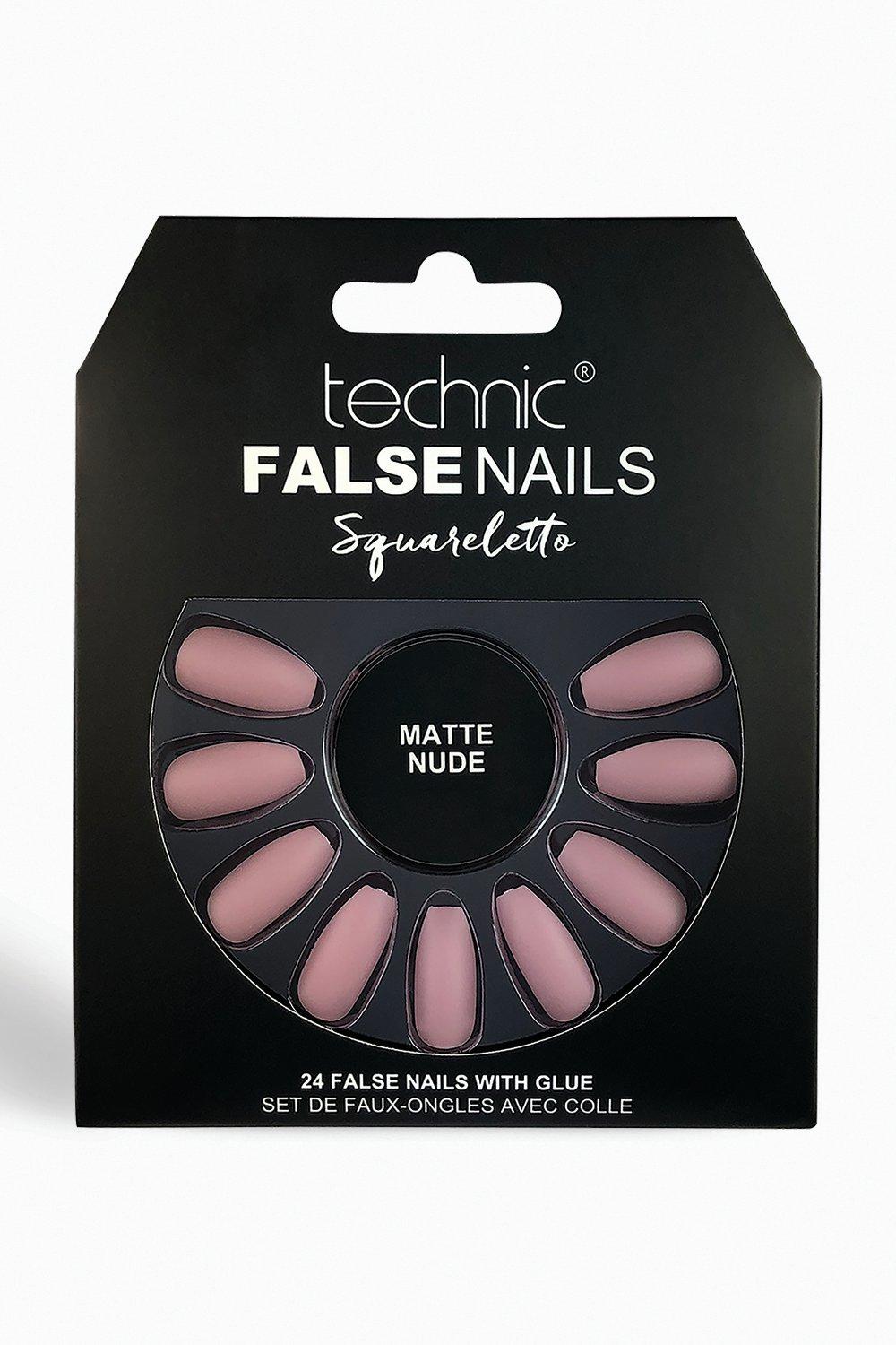 Womens Technic Squareletto Matte Nude False Nails - Beige - One Size, Beige