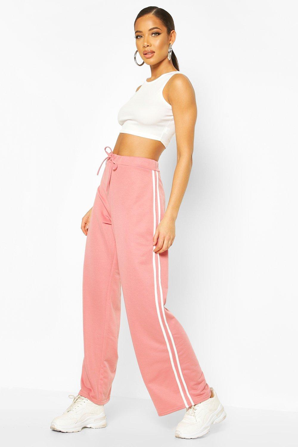 wide leg joggers with side stripe