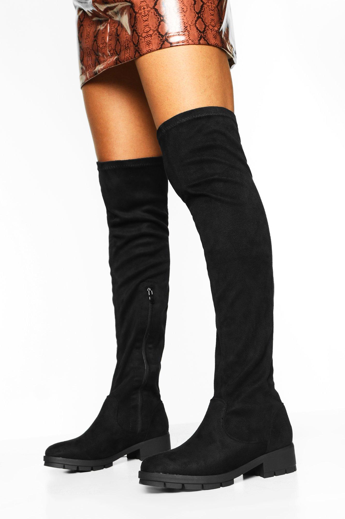 Knee High, Over Knee & Thigh High Boots: Black/Gray Suede Long Boots