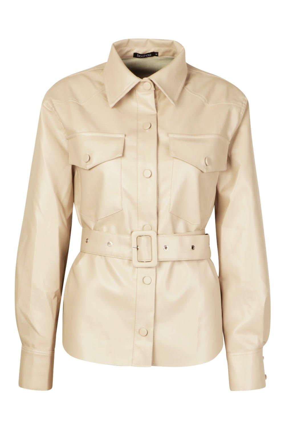 

Belted Faux Leather Jacket, Beige