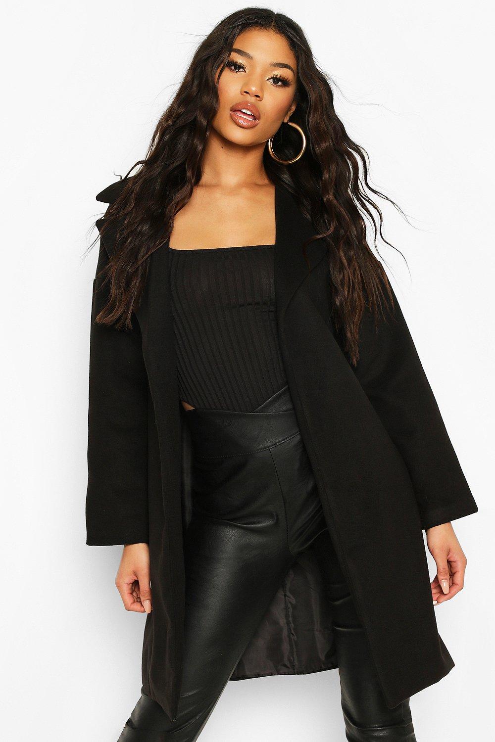 

Collared Wool Look Coat, Black