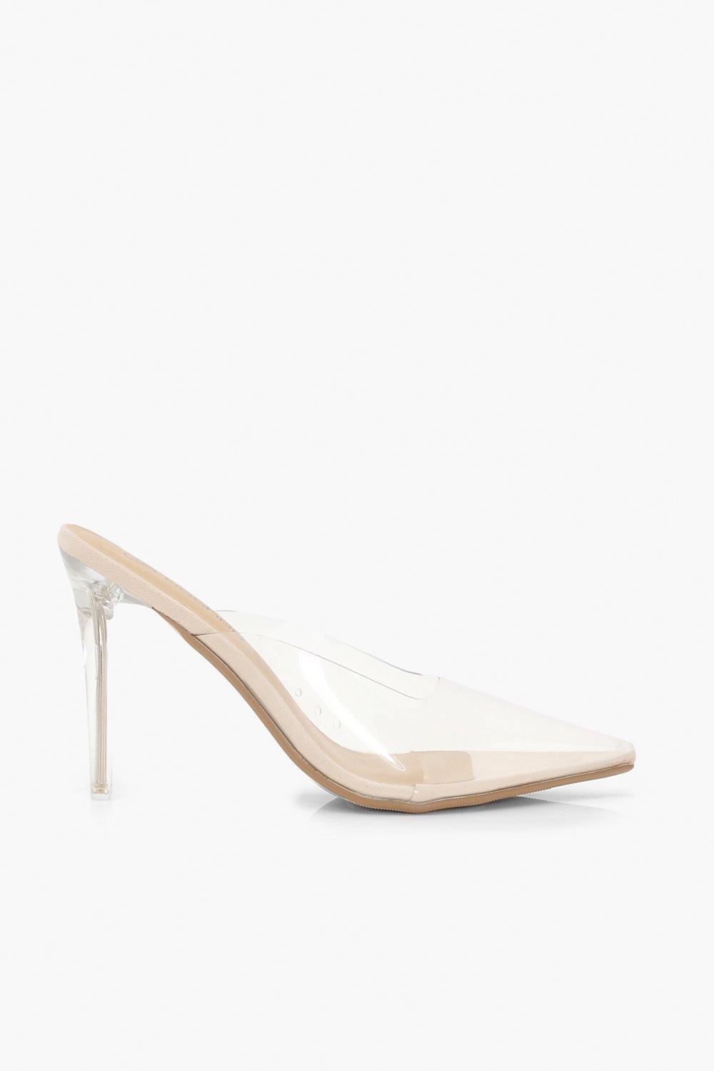 

Clear Pointed Heel Mules, Nude