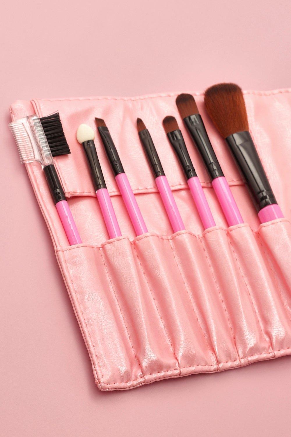 

Сет: 7 кистей для макияжа с чехлом, Pink