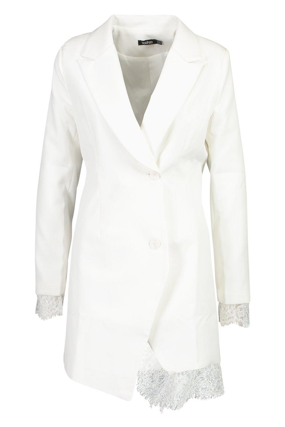 

Lace Hem Blazer Dress, White